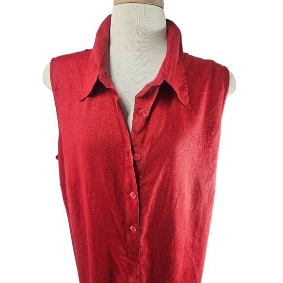 Avenue Washable Linen Maxi Shirt Dress Plus Sz 18/20 Red Slveless LaceUp Back - Picture 3 of 8